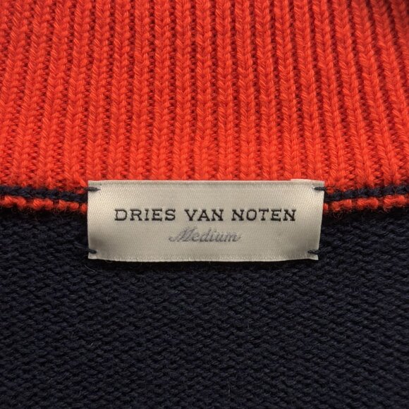 DRIES VAN NOTEN Navy Cotton Zip Up Cardigan - Picture 8 of 10
